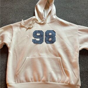 Women’s Sz small edikted cream Hoodie with Blue '98' Graphic